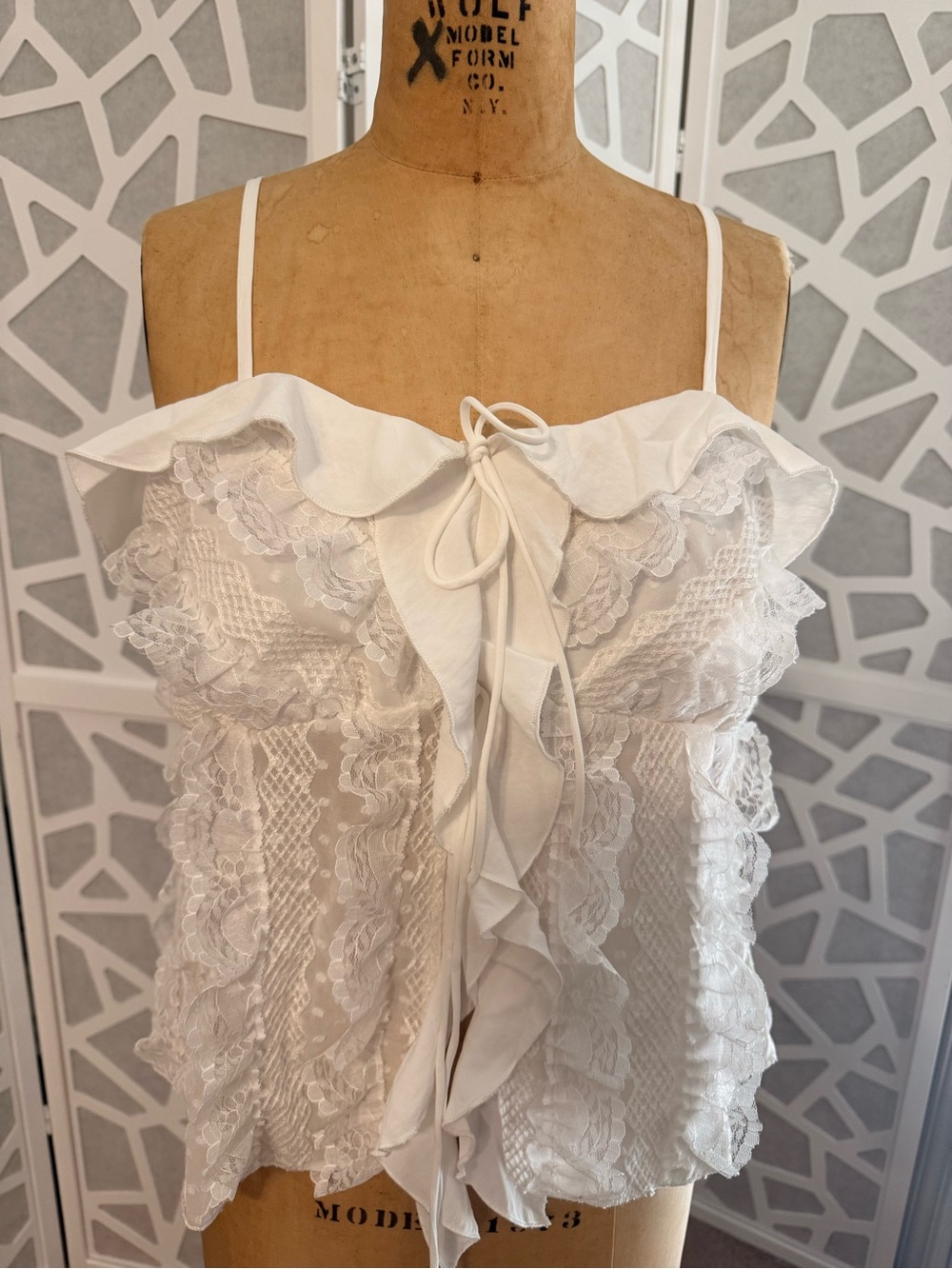 White Lace Ruffle Camisole Top